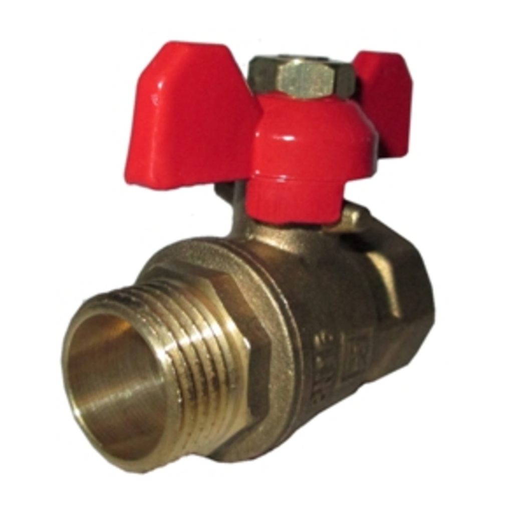 Кран латунный шаровой, PR, Ду-25, Ру-16, муфта-штуцер, «бабочка»