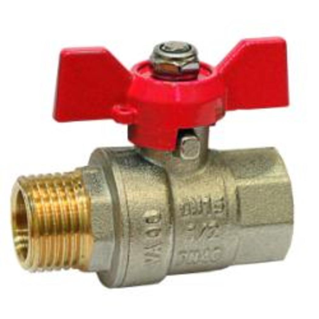 Кран латунный шаровой, SGL, Ду-20, Ру-40, муфта-штуцер, «бабочка»