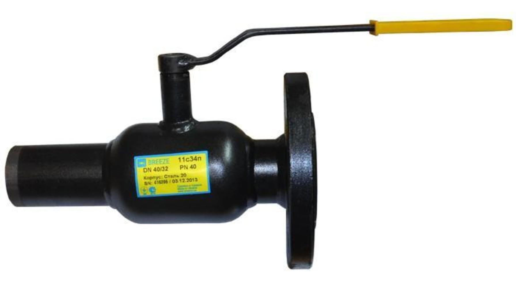 Кран стальной шаровой 11с34п, BREEZE, Ду-50/40, Ру-40, фланцевый/под приварку